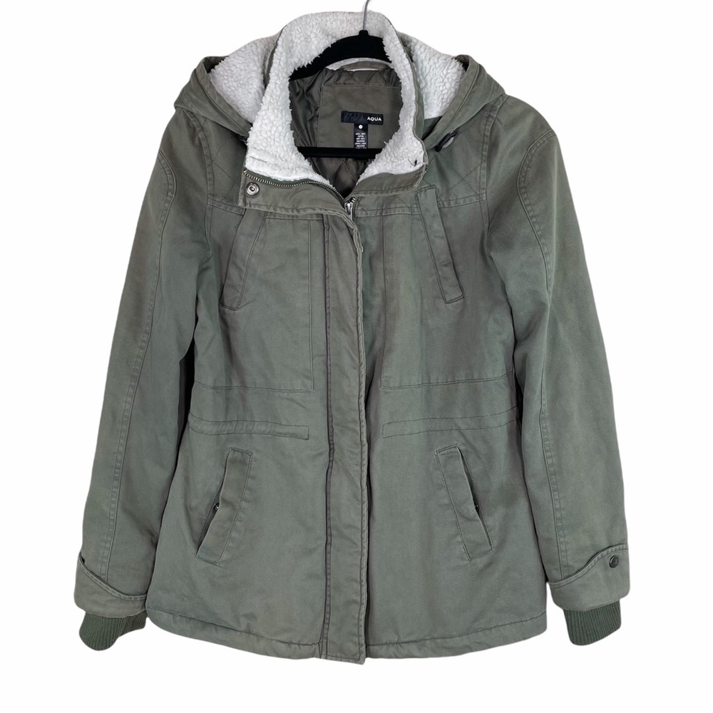 Aqua Olive Green Fur Collar Hoodie Jacket